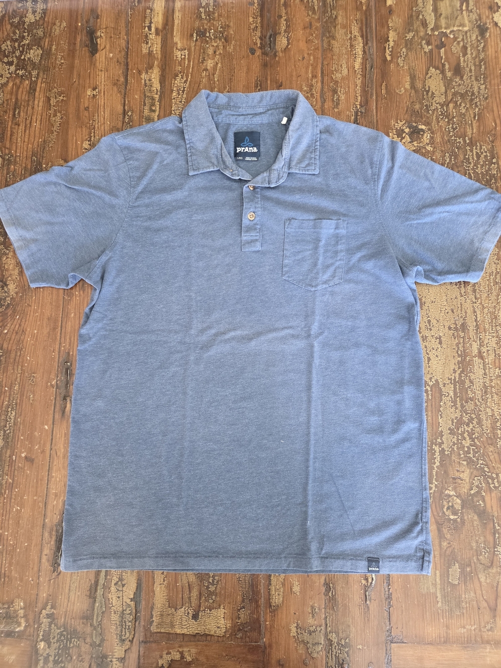 Prana Men's Heather Slate Blue Short Sleeve Polo Shirt Size Large